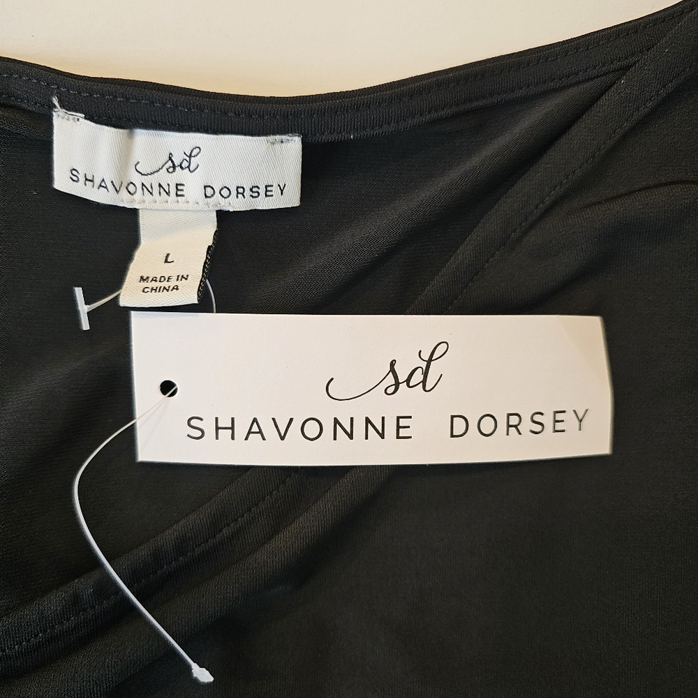 NWT Shavonne Dorsey Black Asymmetrical Neck Long Sleeve Blouse Top Size L - Picture 3 of 9